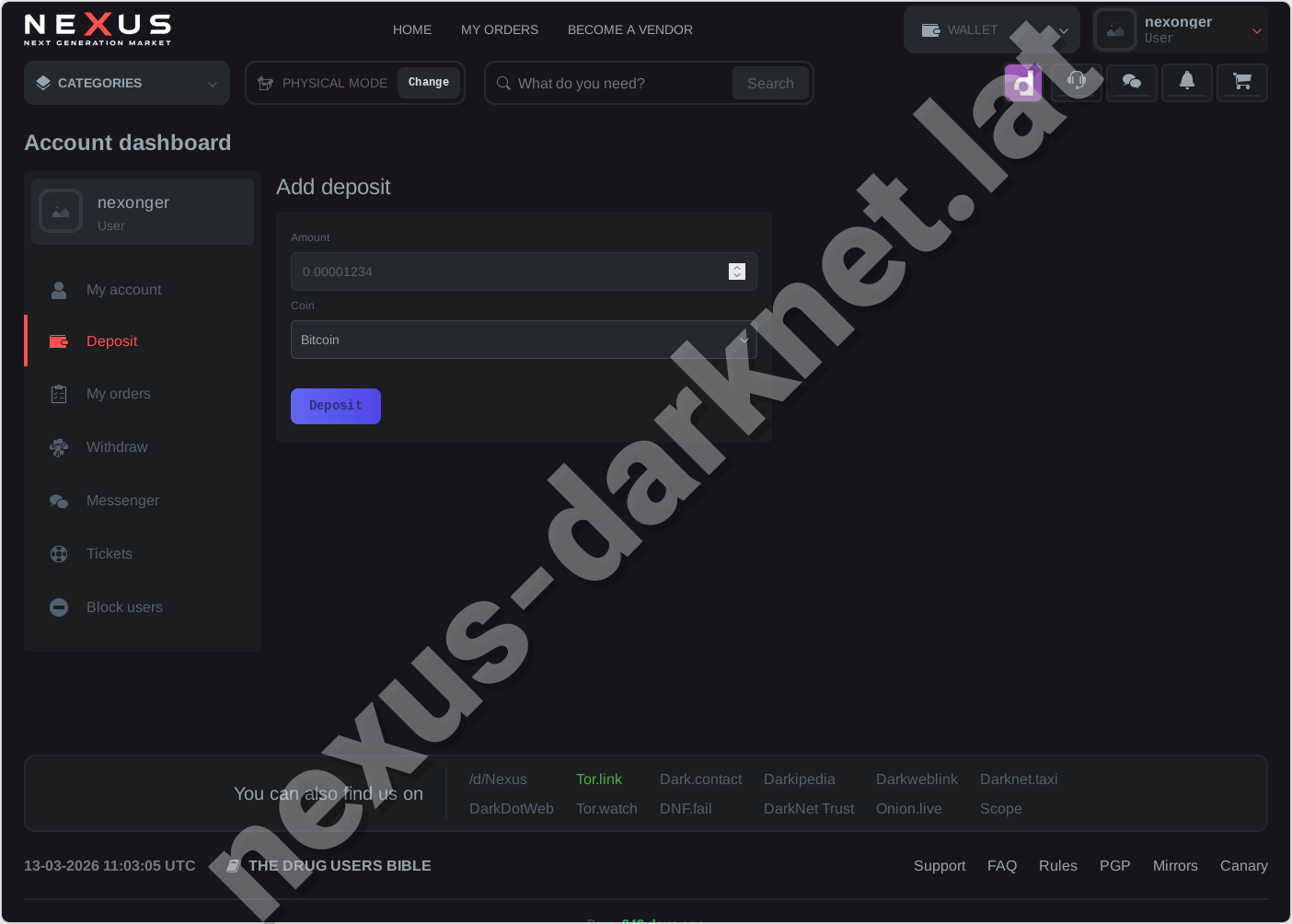 Nexus market payment and wallet screen screenshot
